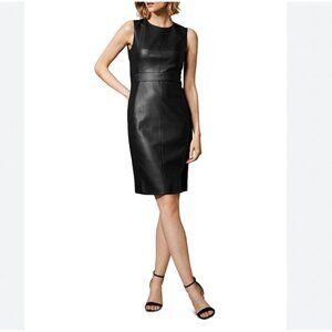 KAREN MILLEN BLACK FAUX LEATHER & PONTE COMBO SLEEVELESS SHEATH DRESS - 10